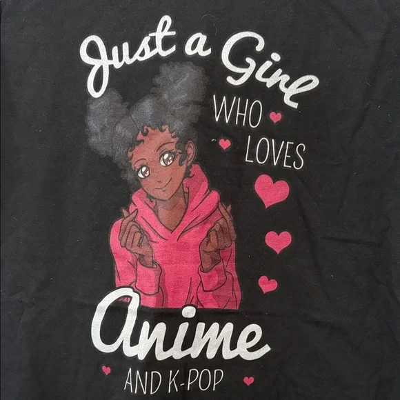 Black Tee with Anime and K-Pop Design - Picture 2 of 2